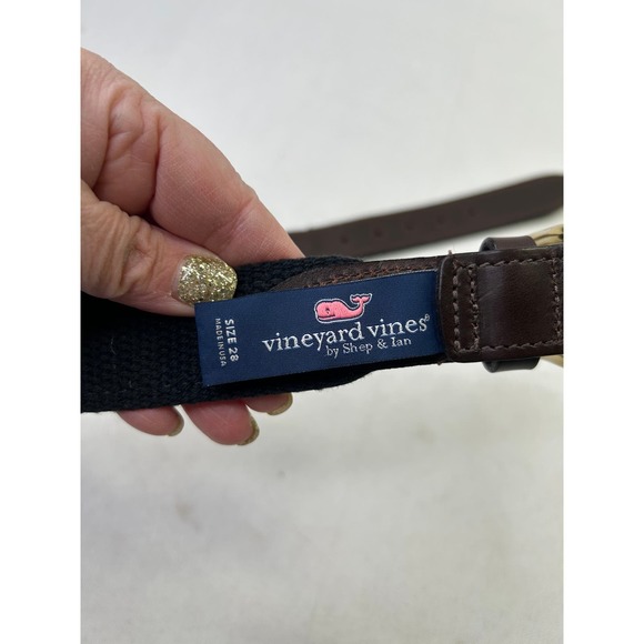 Vineyard Vines Boston Bruins Cloth and Leather Belt Size 28 - Picture 5 of 5